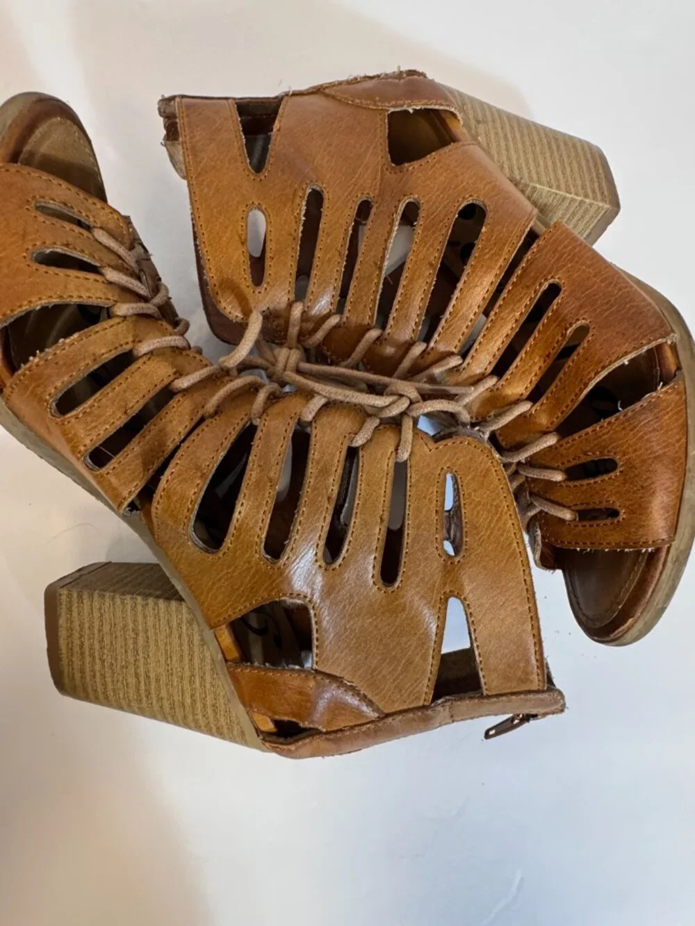 Rampage Lace Up Gladiator Style Bootie Sandals Sz 8 Brown Block Heel